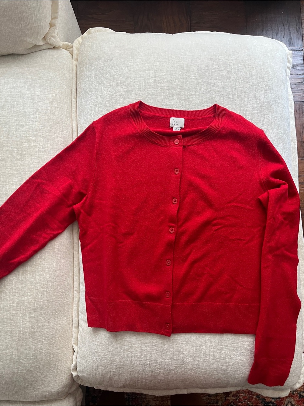 Red Women's Button-Up Crewneck Sweater